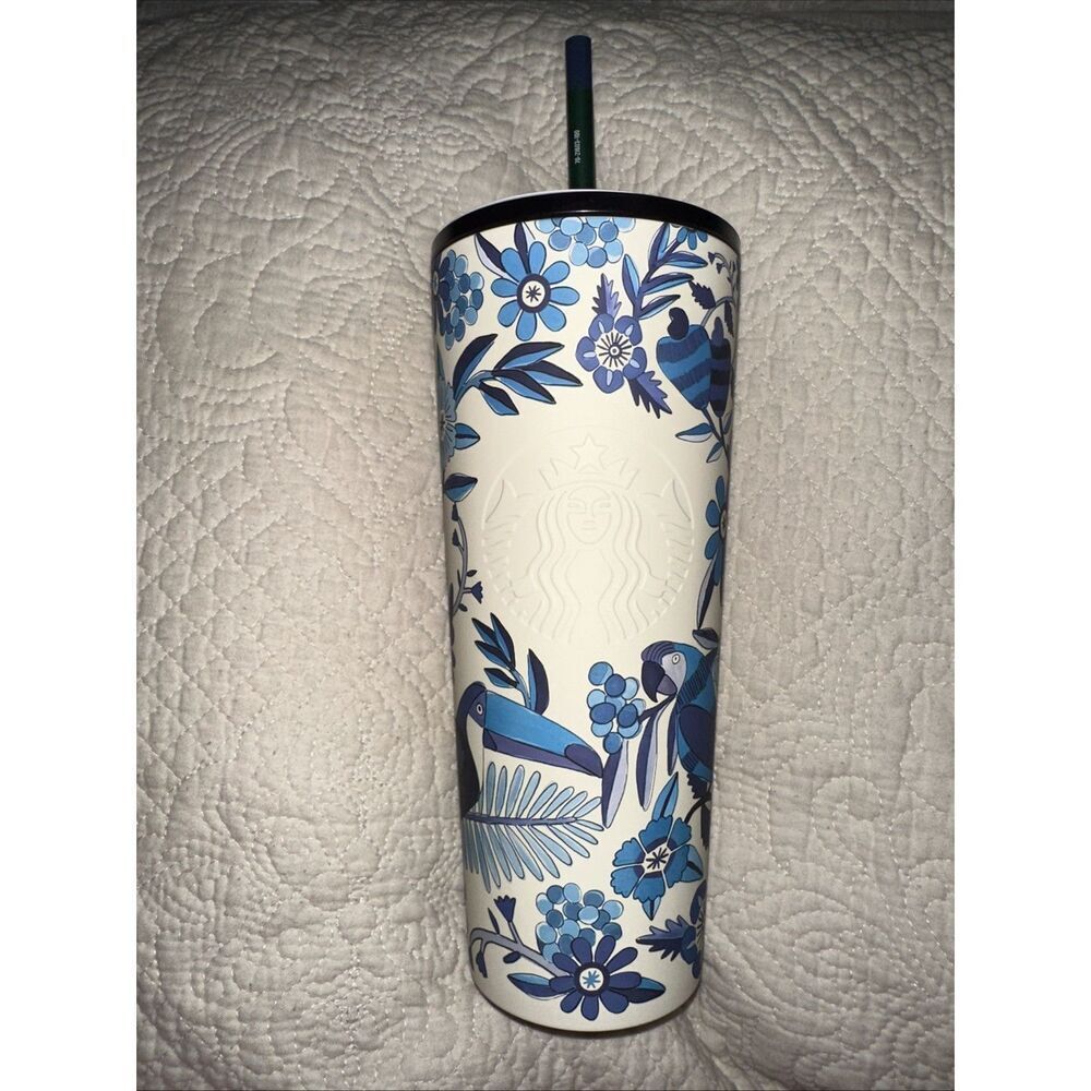 Starbucks + Farm Rio 24oz Cold Cup Tumbler Summer 2025 Blue Floral Limited Edt